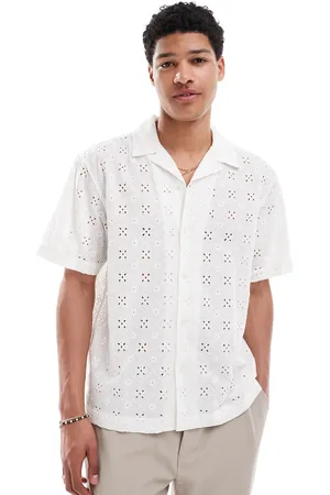Only & Sons Loose fit eyelet shirt in white
