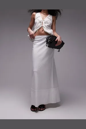 Topshop Linen blend raw edge trim bias cut maxi skirt in