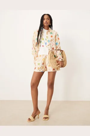 Never Fully Dressed Multi-color shell print shirt in cream - part of a set