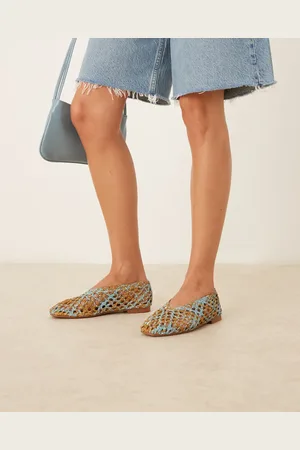ASOS Linus clean ballet flats in blue and natural weave mix