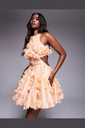 ASOS 3D floral halter mini skater dress in apricot
