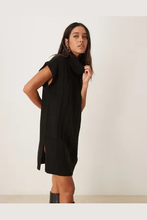 JDY Roll neck cable knit mini dress in