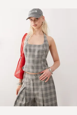 COLLUSION Tailored plaid halter top in - part of a set