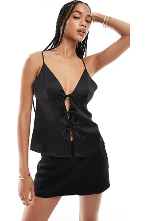 ONLY Satin tie front cami top in