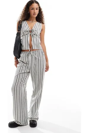 COLLUSION Elastic waist linen look pants in stripe - part of a set