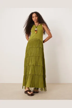 ASOS Scoop racer neck fringe maxi dress in