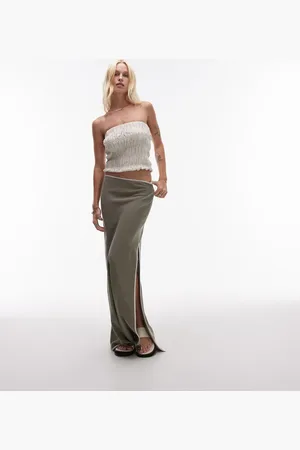 Topshop Linen bias maxi skirt in with contrast piping