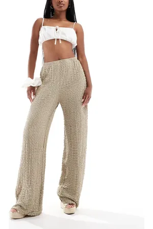 ONLY Textured wide leg pants in beige