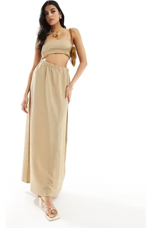 4th & Reckless Textured bandeau cut out side maxi dress in light