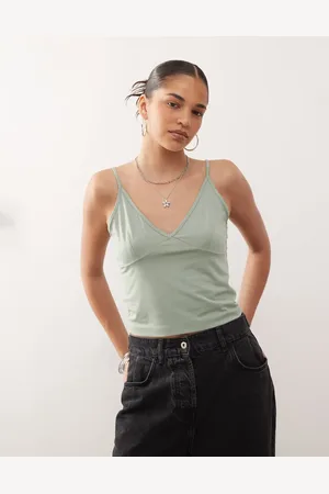 COLLUSION Deep v cami top in khaki