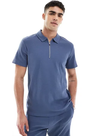 Only & Sons Texture half zip polo in indigo blue - part of a set