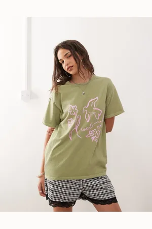 Reclaimed Oversized t-shirt with pink bird print in