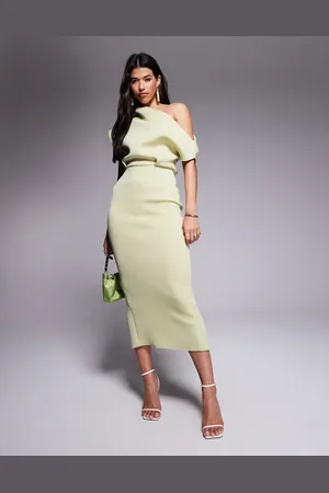 ASOS Dramatic neckline scuba midi dress in sage green