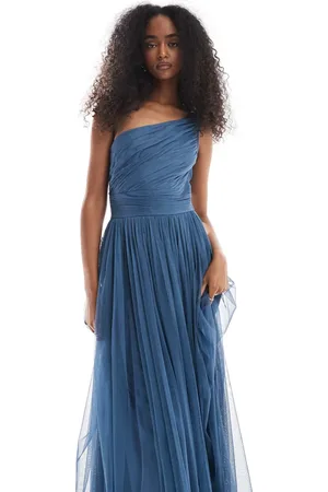 Lace & Beads Bridesmaid one shoulder maxi dress in deep