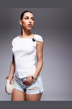 River Island Draped shoulder detail T-shirt in
