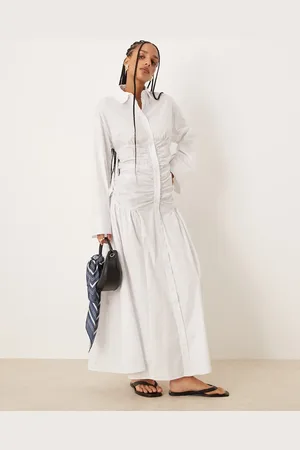 ASOS Maxi shirt dress with ruched bodice and dropped waist in