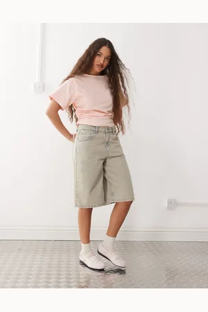 Reclaimed Slash neck cinched waist T-shirt with ruching detail in baby