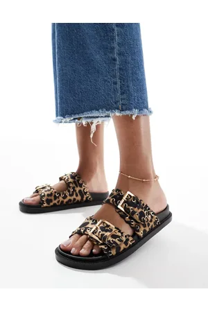 SEQWL Sandals with studded buckle strap in leopard