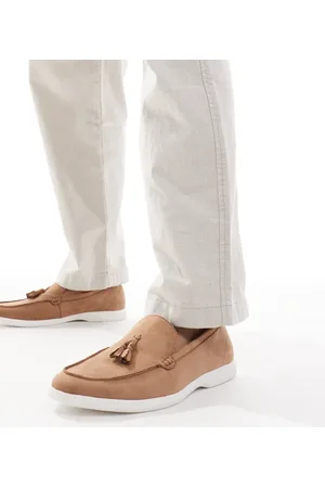 SEQWL Berwin tassel detail loafers with contrast soles in faux suede brown