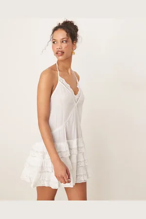 Miss Selfridge Beach cheesecloth dropped waist mini dress in cream