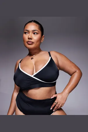 ASOS ASOS DESIGN Curve contrast binding high leg high waist bikini bottoms in