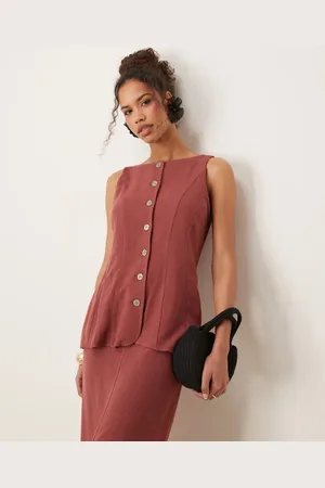 ASOS Linen vest detail midi dress in apple butter