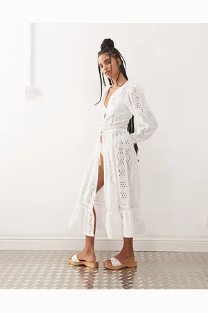 Reclaimed Tie front beach cover up in broderie