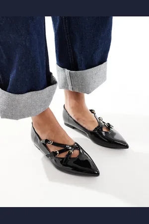 SEQWL Pointed strappy ballet flats in patent