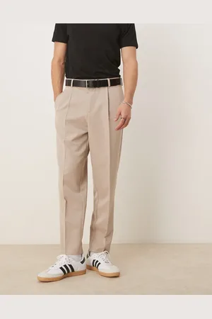ASOS Relaxed tapered fit dress pants with front pleats in stone