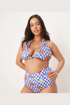 ASOS ASOS DESIGN Curve Lucy chilli print with checkerboard high waist bikini bottom