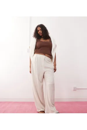 COLLUSION Plus tailored linen-blend pants in stone