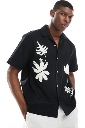 Only & Sons Loose fit embroidered shirt in black