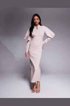 DASKA Structured balloon sleeve maxi dress in sand