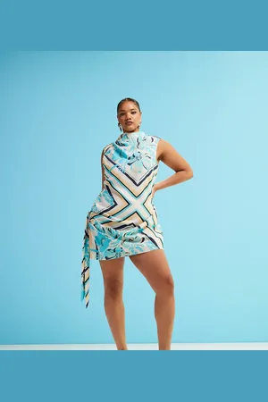 ASOS ASOS DESIGN Curve high neck drape detail mini dress in scarf print