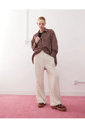 COLLUSION Tailored linen-blend pants in stone