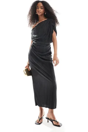 ASOS Plisse fallen shoulder midi dress in
