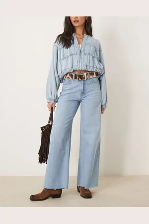 Abercrombie & Fitch High rise wide leg jeans in light blue wash