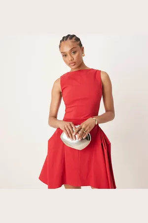 ASOS ASOS DESIGN Tall bengaline high neck pleated hip details mini dress in