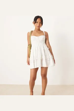 Lace & Beads Lace trim corset ruffle mini dress in