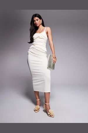 ASOS Structured pleated bodice detail midi dress in off