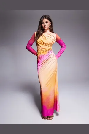 DASKA Ruched maxi dress in blur print