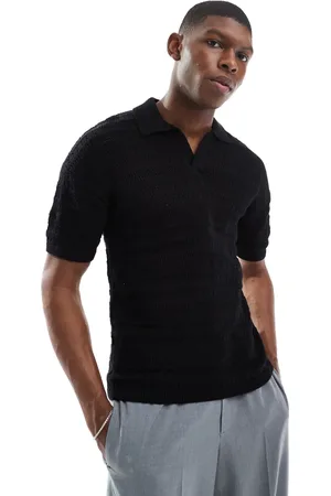 Only & Sons Dropped shoulders open knit split neck polo shirt in