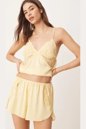 Abercrombie & Fitch Sleepwear satin lace trim flippy shorts in yellow - part of a set
