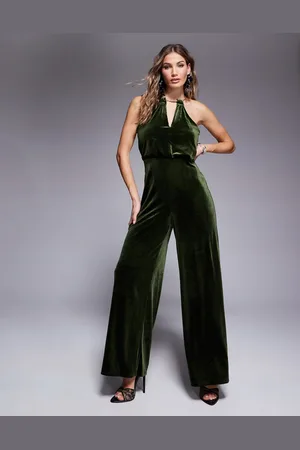 River Island Velvet jumpsuit in olive