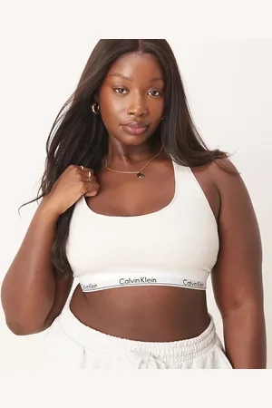 Calvin Klein Plus Modern Cotton unlined racerback bralette with logo taping in oatmeal