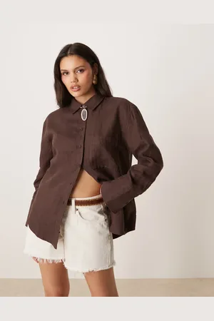 Gina Tricot Relaxed fit long sleeve linen shirt in