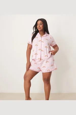 Urban Threads Curve revere pajama short sleeve shirt and shorts in rainbow print