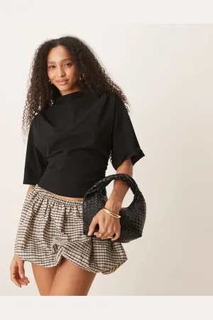 Gina Tricot Short sleeve drape boat neck top with elbow sleeves in