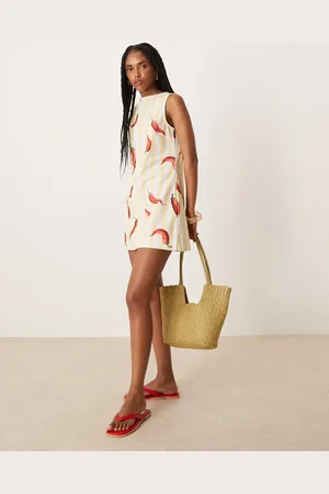ASOS Slash neck mini shift dress in red chili pepper print