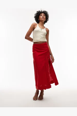 Topshop Floral cutwork midi skirt with slit in